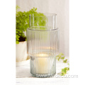 Ribbed Smokey grey Glass Vase candle holder